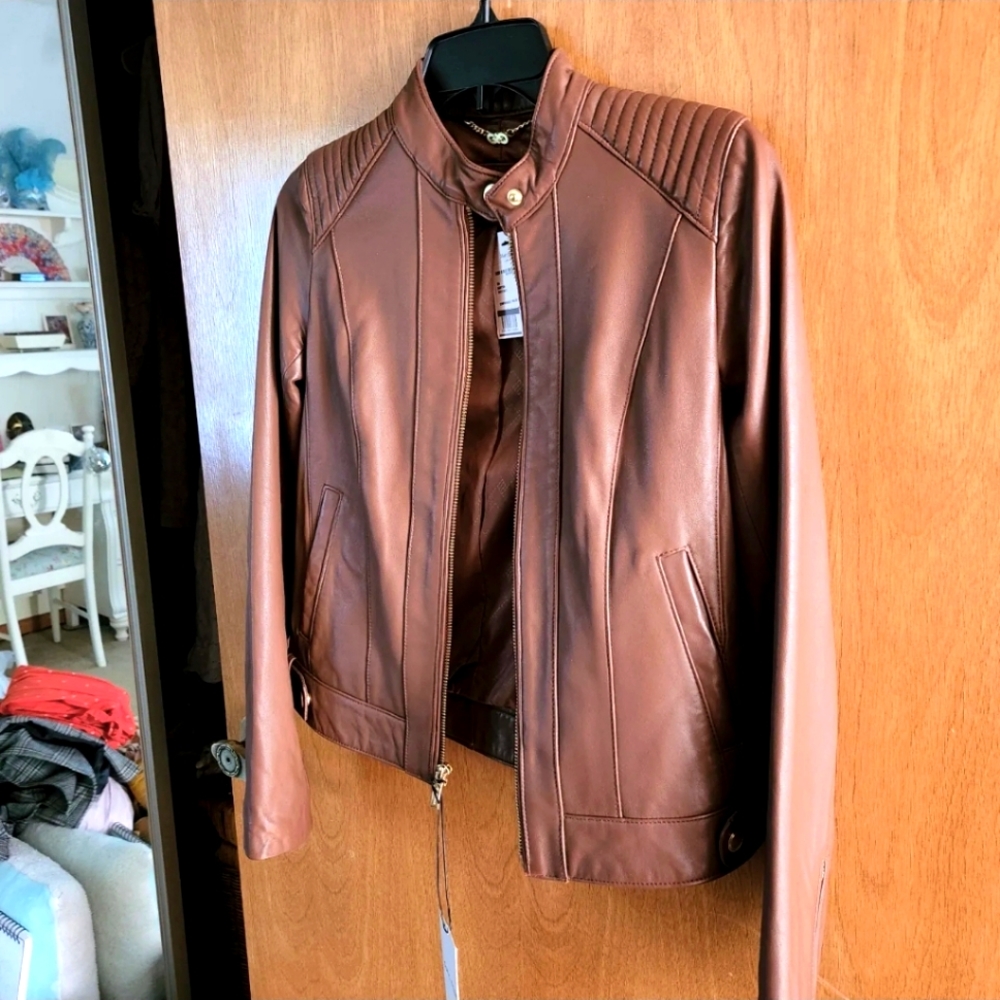 Cole Haan Women's Brown Lambskin Leather Jacket